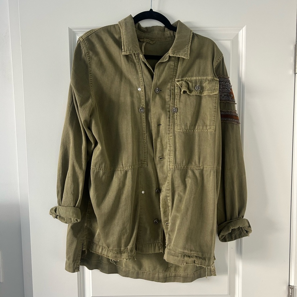 Free People Olive Green Button Down Shirt